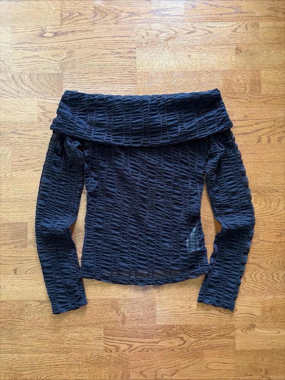 Free People Soft Lines Sheer Black Off the Shoulder Top Long Sleeve XS Ruched